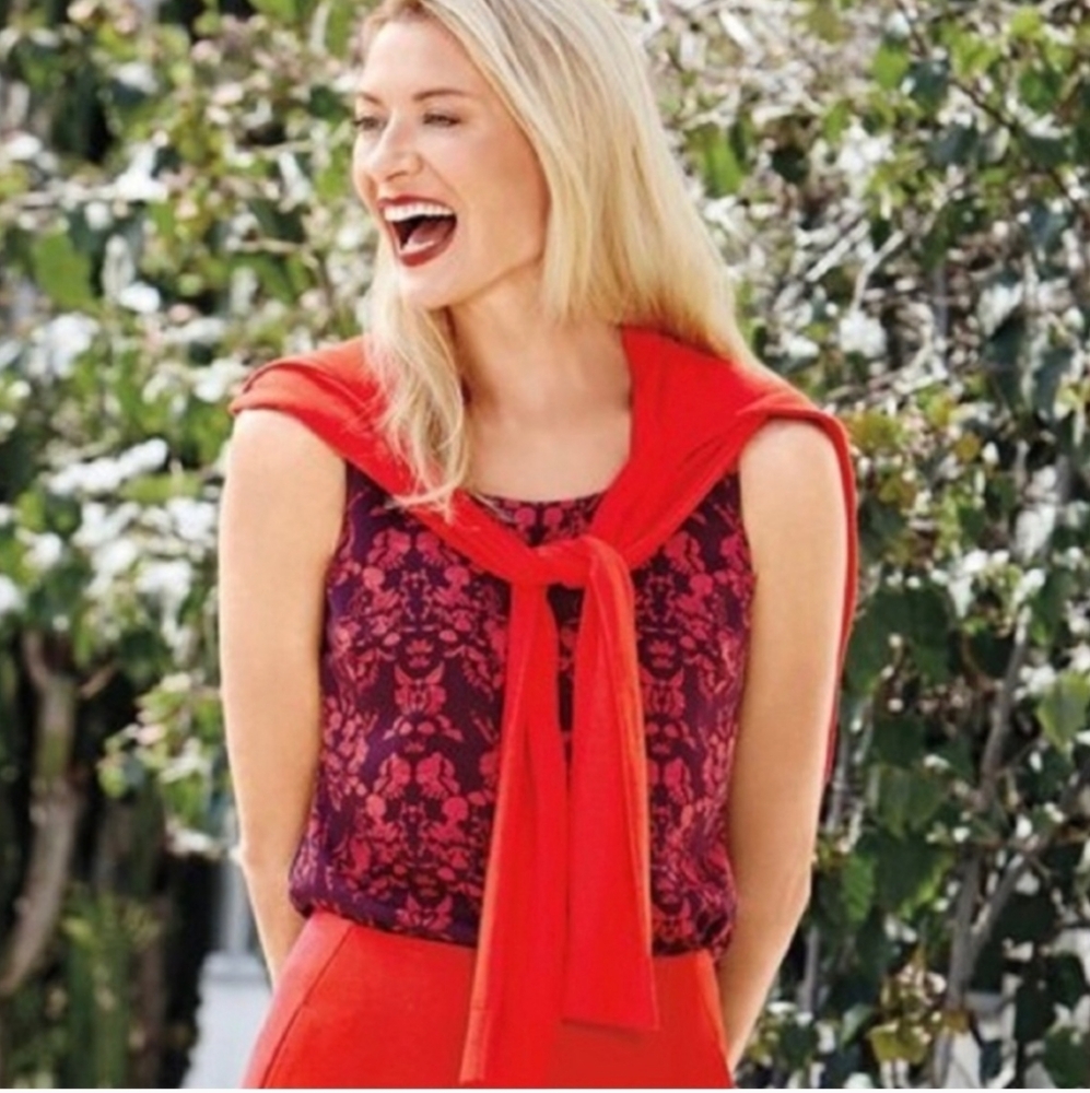 CAbi Red and Plum Cameo Whimsical Sleeveless Tank Top M